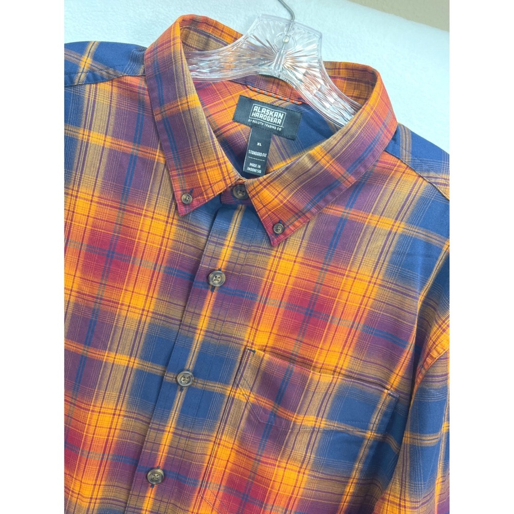 Alaskan Hardgear Duluth Trading Co Mens XL Plaid Untucked Button Down Orange